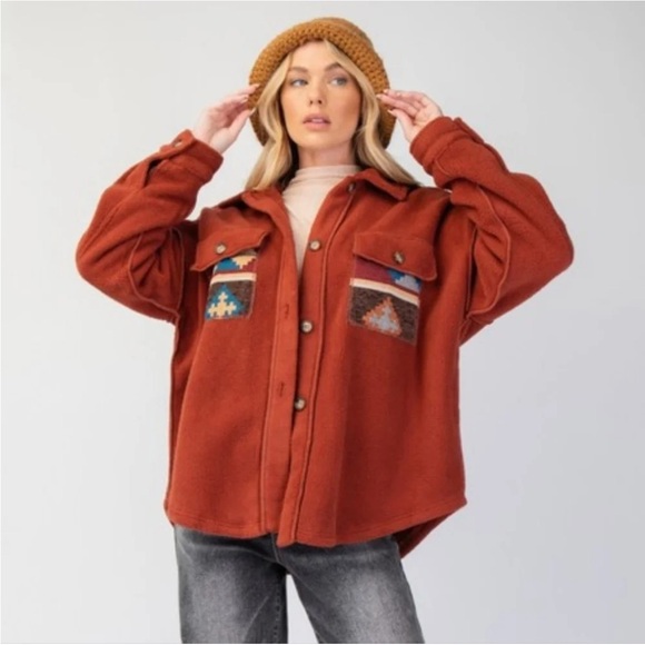 Easel Rust Button Fleece Shacket - Picture 2 of 8